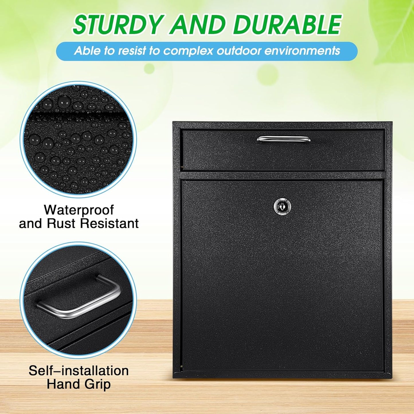 Locking Mailbox with Key for Outdoor 12 x 10.5 x 4.7 Inches Large Wall Mount Mail Box with Lock Security Mail Drop Metal Collection Boxes Hanging Secure Postbox(Black)