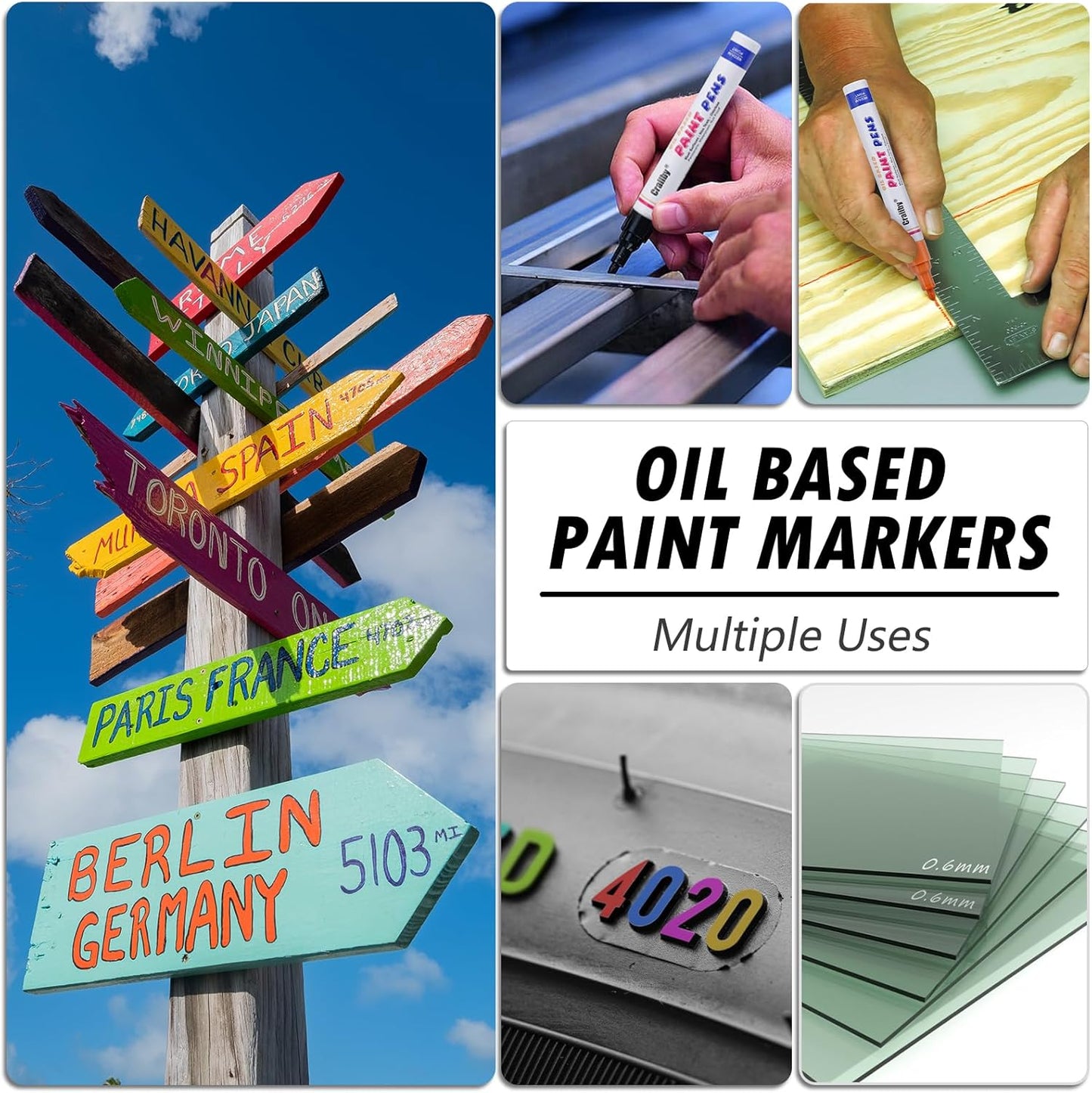 Gold Paint Markers, 8 Pack Oil-Based Waterproof Quick Dry Permanent Paint Pen Set for Rocks Painting, Wood, Fabric, Plastic, Canvas, Glass, Mugs, Metal, Tire, Stone, DIY Craft, Copper