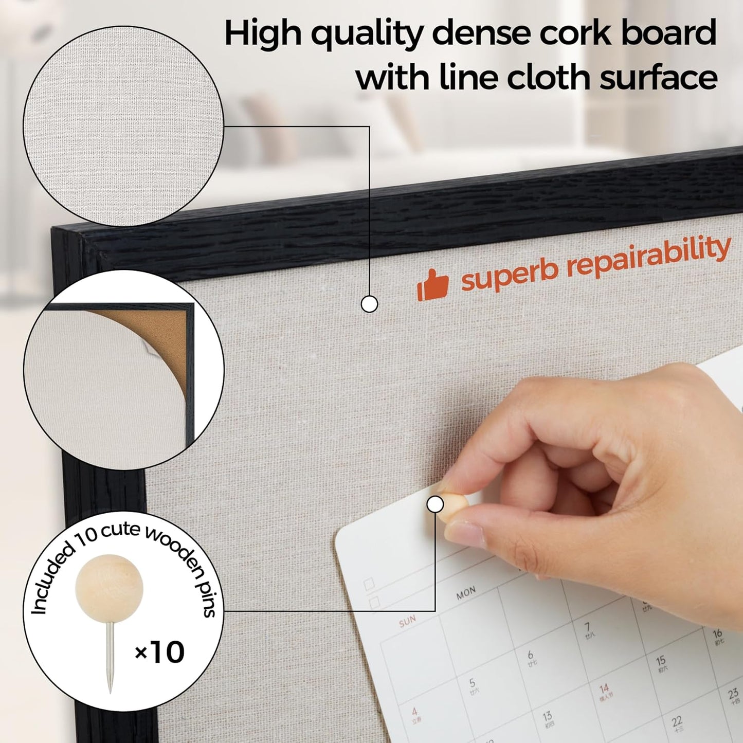 Fun Memories Cork Board Bulletin Board for Office, 20" x 30" Oak Wooden Framed Corkboard, Wall Mounted Notice Pin Board for School Home & Office, Black