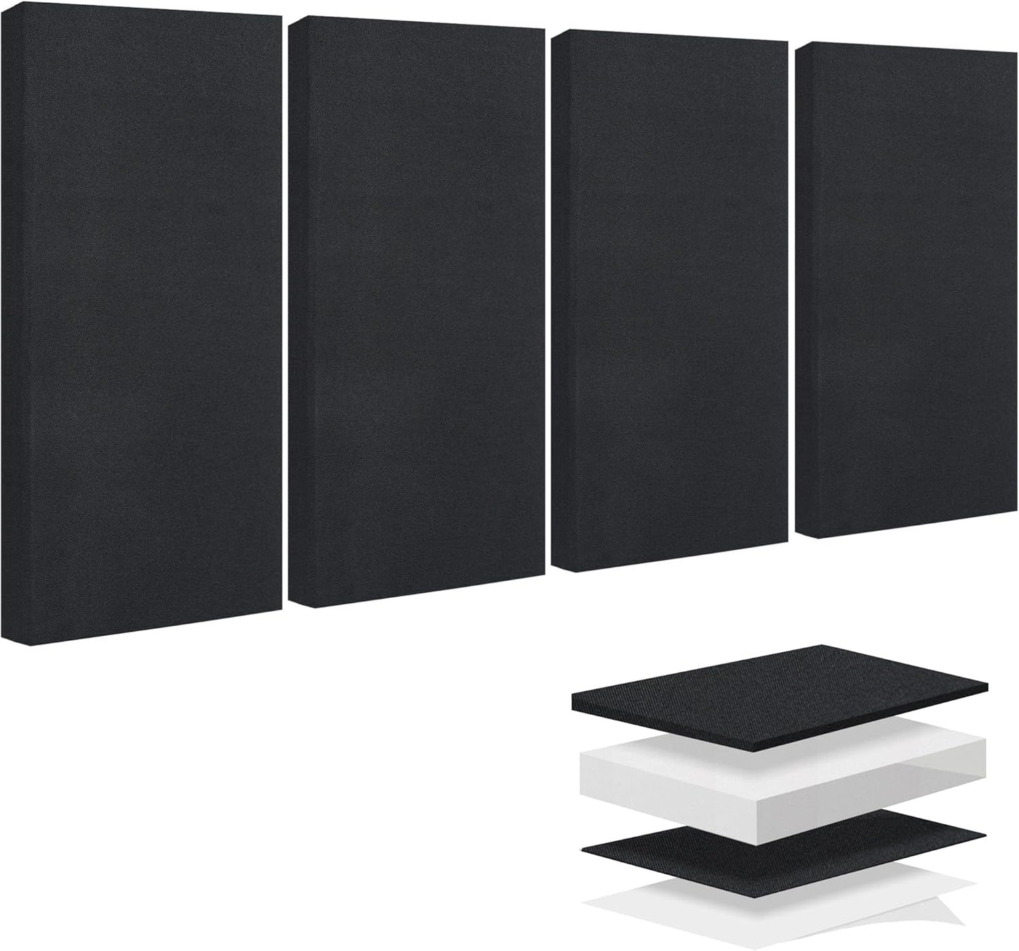 BUBOS 4 PCS Fabric Acoustic Panels,23.6''x11.8''x2'' Sound Proof Panels for Walls,Self-adhesive Soundproof Wall Panels for Echo Absorption for Home Studio Office,Standard CavityPro Black