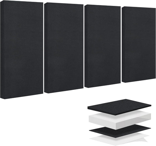 BUBOS 4 PCS Fabric Acoustic Panels,23.6''x11.8''x2'' Sound Proof Panels for Walls,Self-adhesive Soundproof Wall Panels for Echo Absorption for Home Studio Office,Standard CavityPro Black