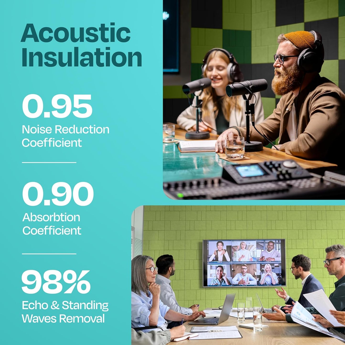 Acoustic Panels 12-Pack Soundproof Wall Panels 12"x12"x0.4" Decorative Sound Dampening for your Home, Office, Studio, Bedroom & More with Unique GridFrame Carving [Gin Green]