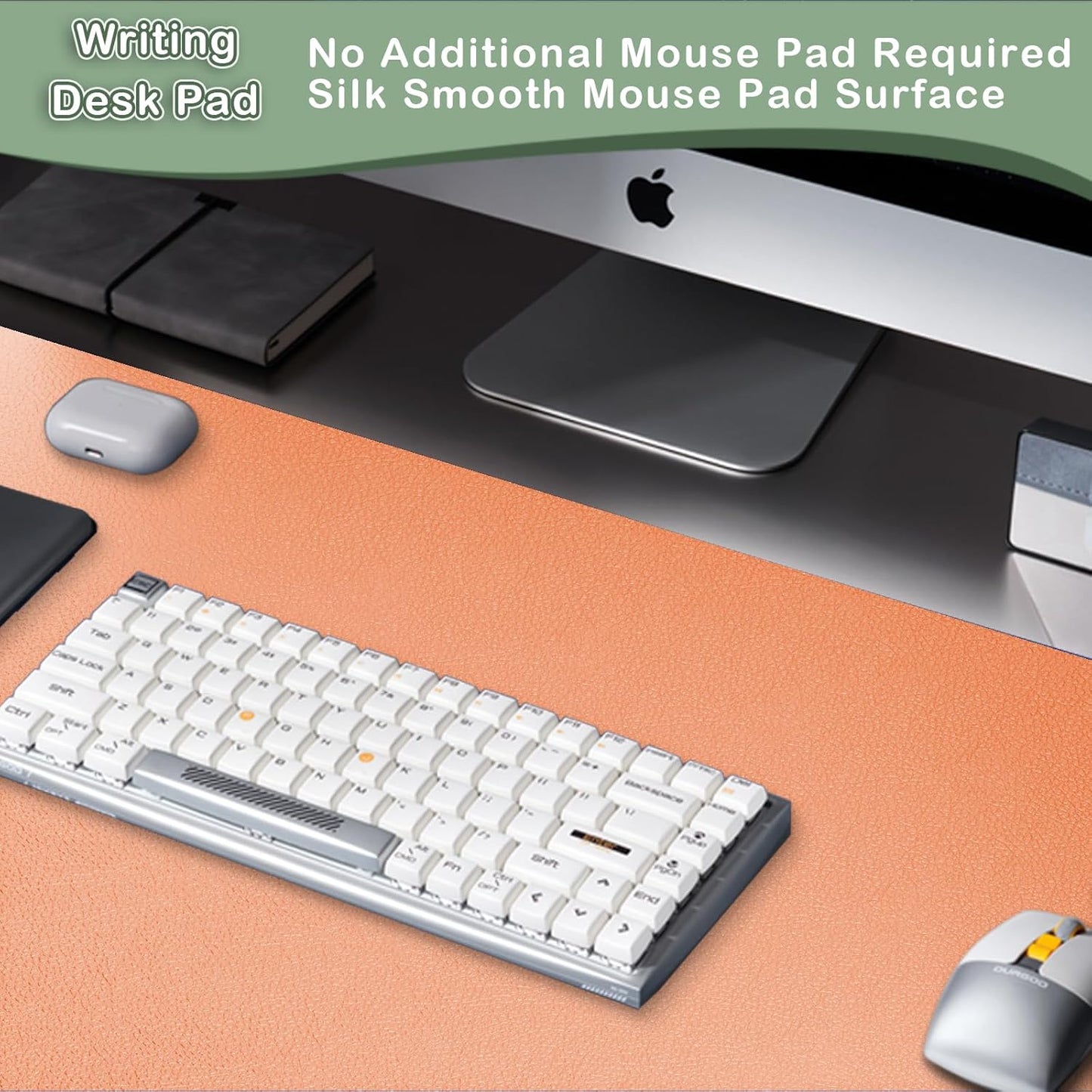 Boutilon Leather Desk Pad Protector,Non-Slip Mouse Pad,Laptop Desk Pad,Office Mouse Mat,Waterproof Leather Desk Blotter,Desk Writing Pad for Office and Home (M-Orange,30"x14")