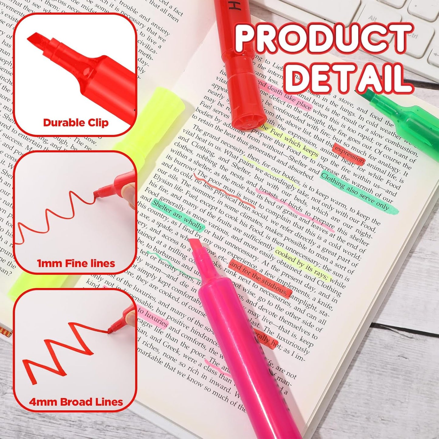 Qilery 24 Pack Tank Style Highlighters Chisel Tip Highlighters Bulk Colored Markers for Adult Coloring, Home Office Supplie(Red)