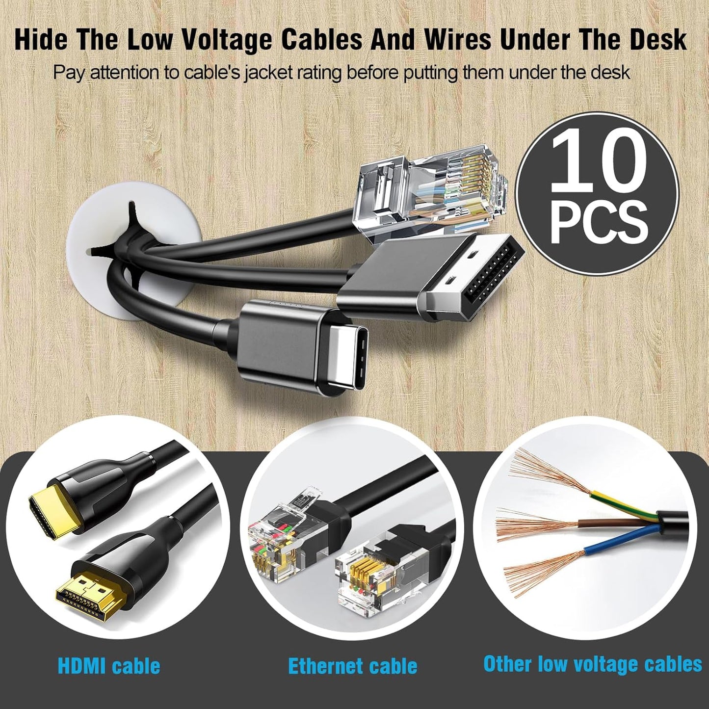 1" White Desk Grommet, JTemgle Flexible Cable Grommet Cross Rubber Cable Hole Cover Wire Organizer Caps Desktop Cord Management for Home Office TV Stands Tabletops, 10 Pieces