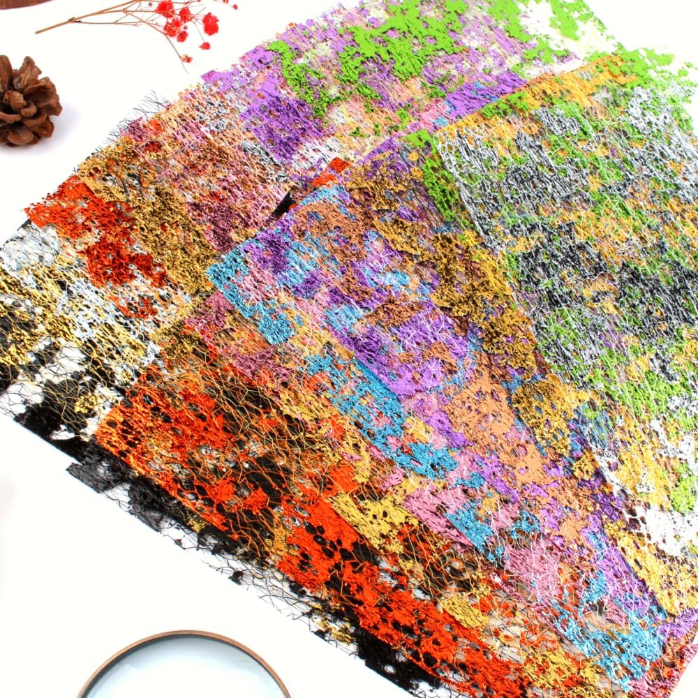 A5 Size Colorful Foil Textured Fabric Art Paper Scrapbooking Decorative, 20 Sheets Sparkle Metallic Lace Mesh for Crafts, Junk Journaling Supplies, Card Making, Collage