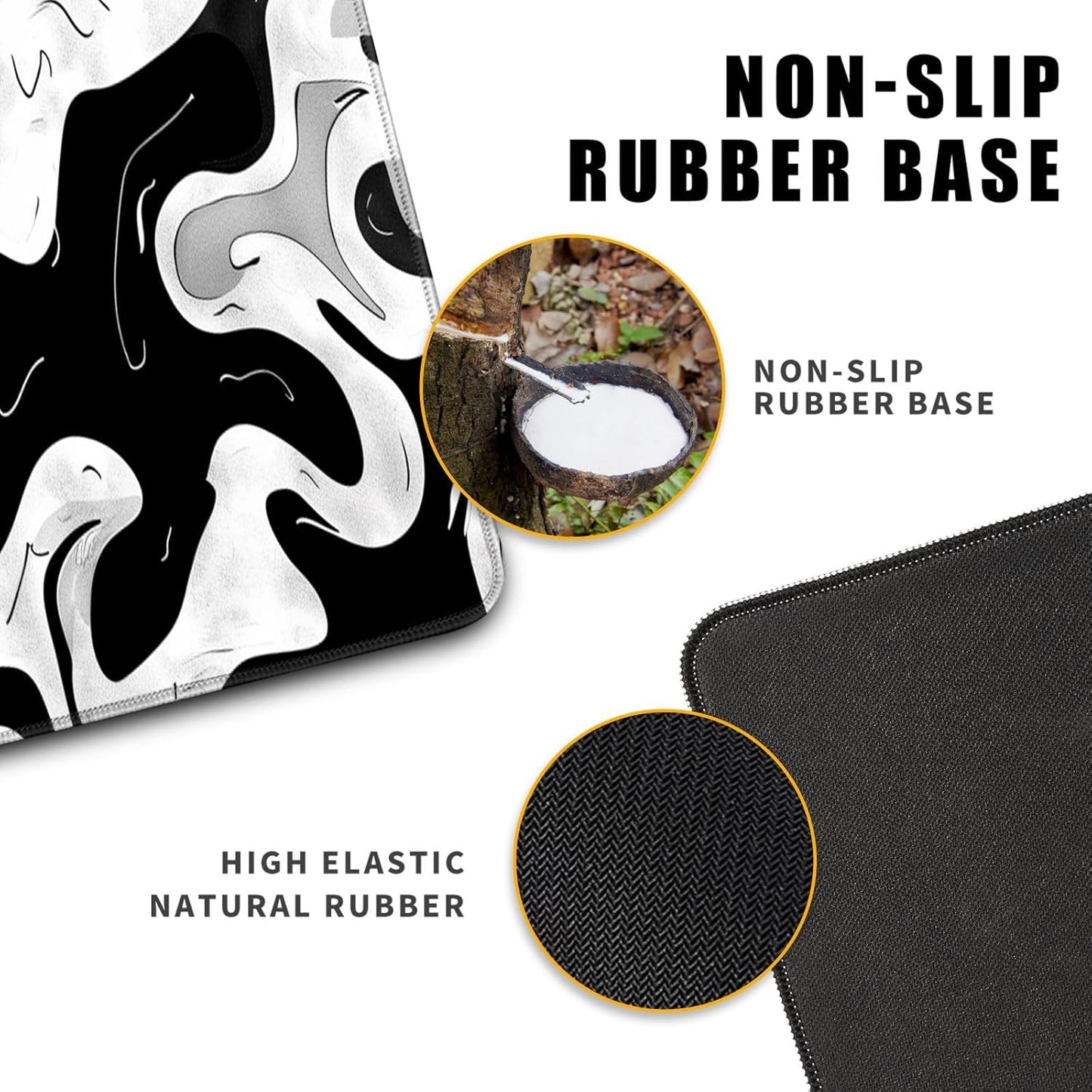 Black and White Desk Mat Mouse Pad XL Big Mousepad Gaming Large Mouse Pad Desk Pad with Stitched Edges Non-Slip Large Computer Mat, 31.5x11.8 in-Flowing Liquid Metal