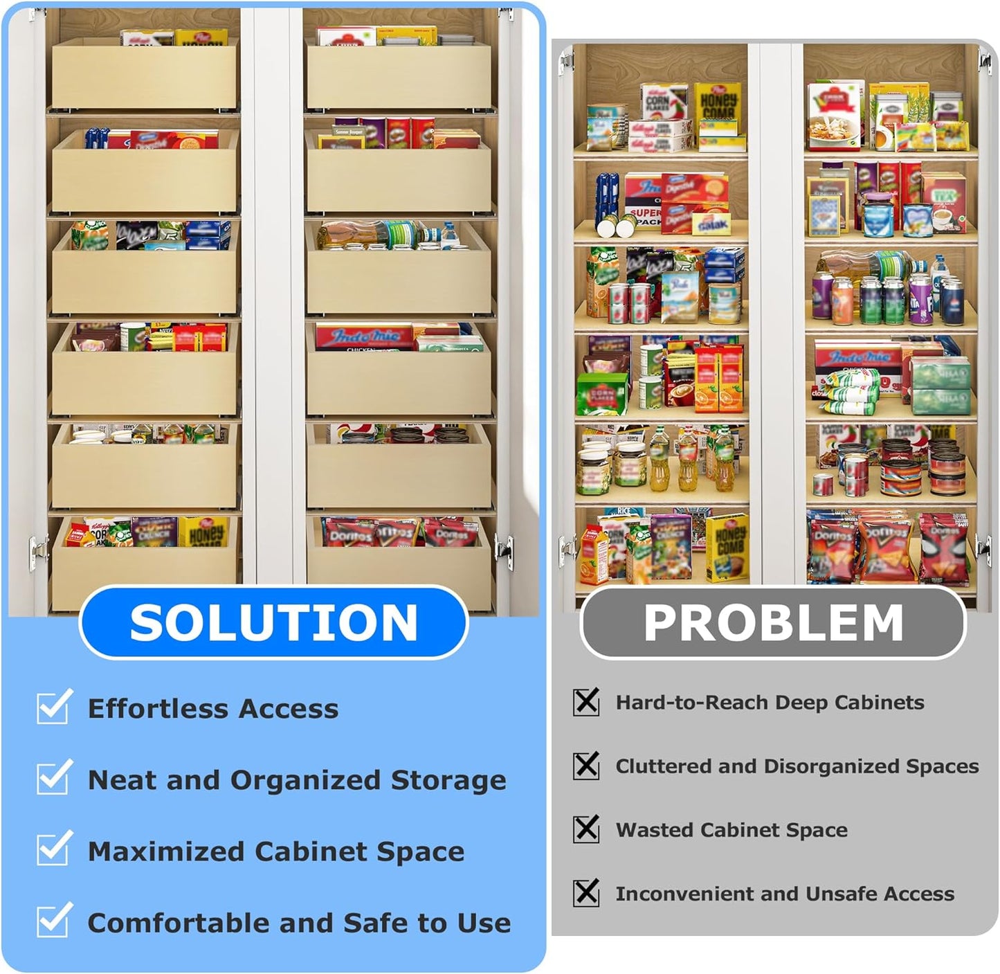 WelFurGeer Soft Close Pull Out Drawers for Cabinets, 11" W x 22" D Pull Out Cabinet Organizer, Smooth Slide-Out Shelves for Kitchen Cabinets, Durable Pullout Drawers for Home & Kitchen Organization