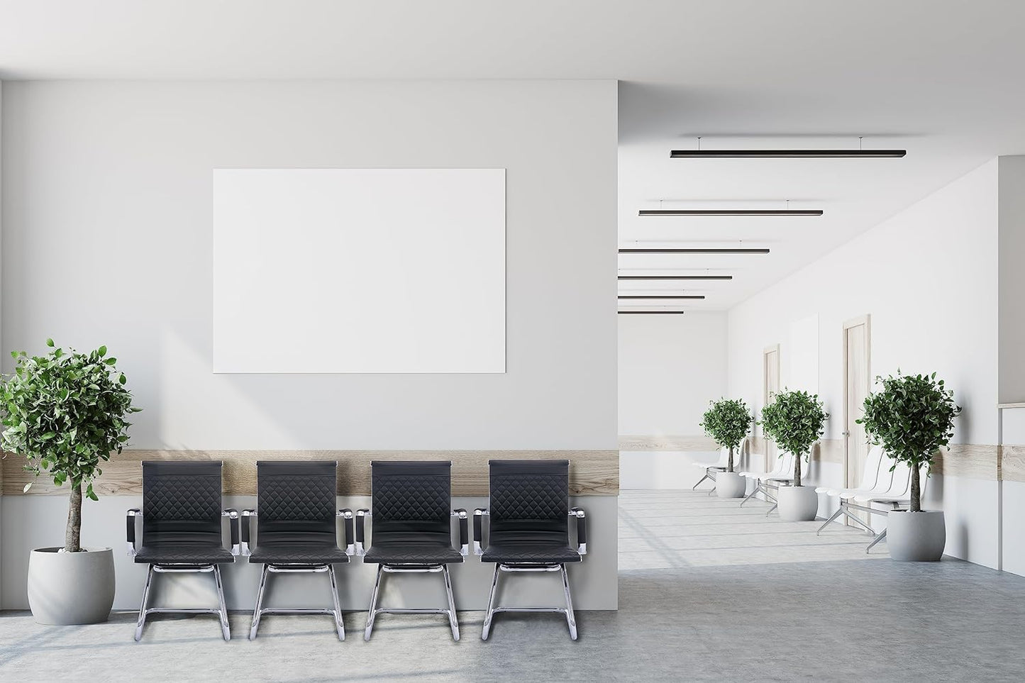 Office Guest & Reception Chairs - Set of 6 Mid-Back Modern PU Leather Desk Chairs, Black