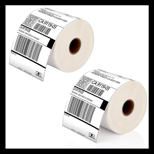 Roll 4 x 6 inch - 1000 Thermal Labels Direct White Strong Adhesive Perforated Postage Shipping Printer Compatible with Zebra SNBC Epson Rollo (1000 Labels, 2 Rolls)