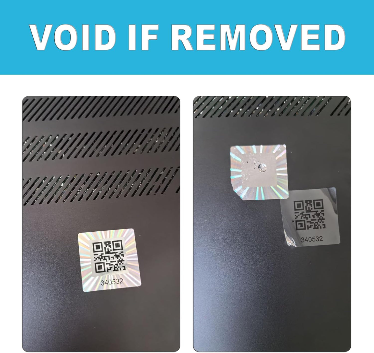 380pcs Hologram QR Code Labels, Tamper-evident Security Seal Sticker,Warranty Void Tamper Proof Labels with Unique Sequential Serial Numbering（1X1 inch)