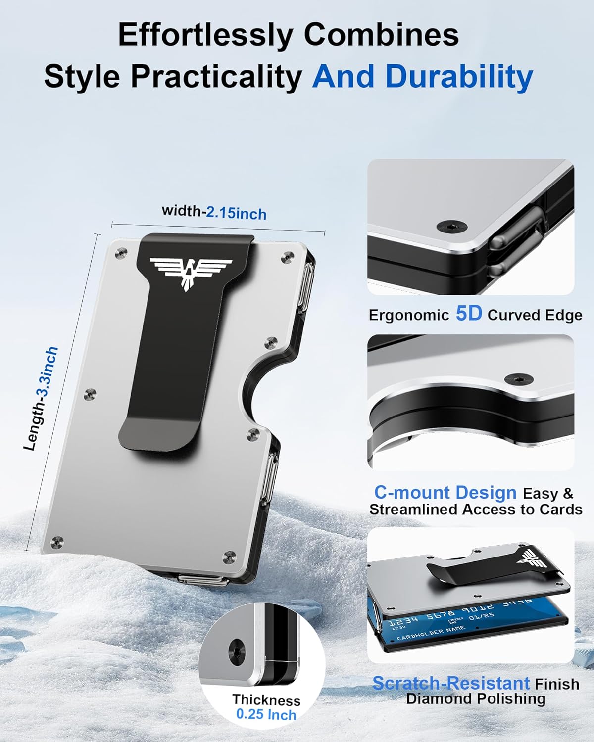 Minimalist Wallet for Men, Metal Wallet with Money Clip, Slim Compact Wallet, RFID Blocking Card Holder, Metal Aluminum Credit Card Holder, Holds up to 20 Cards