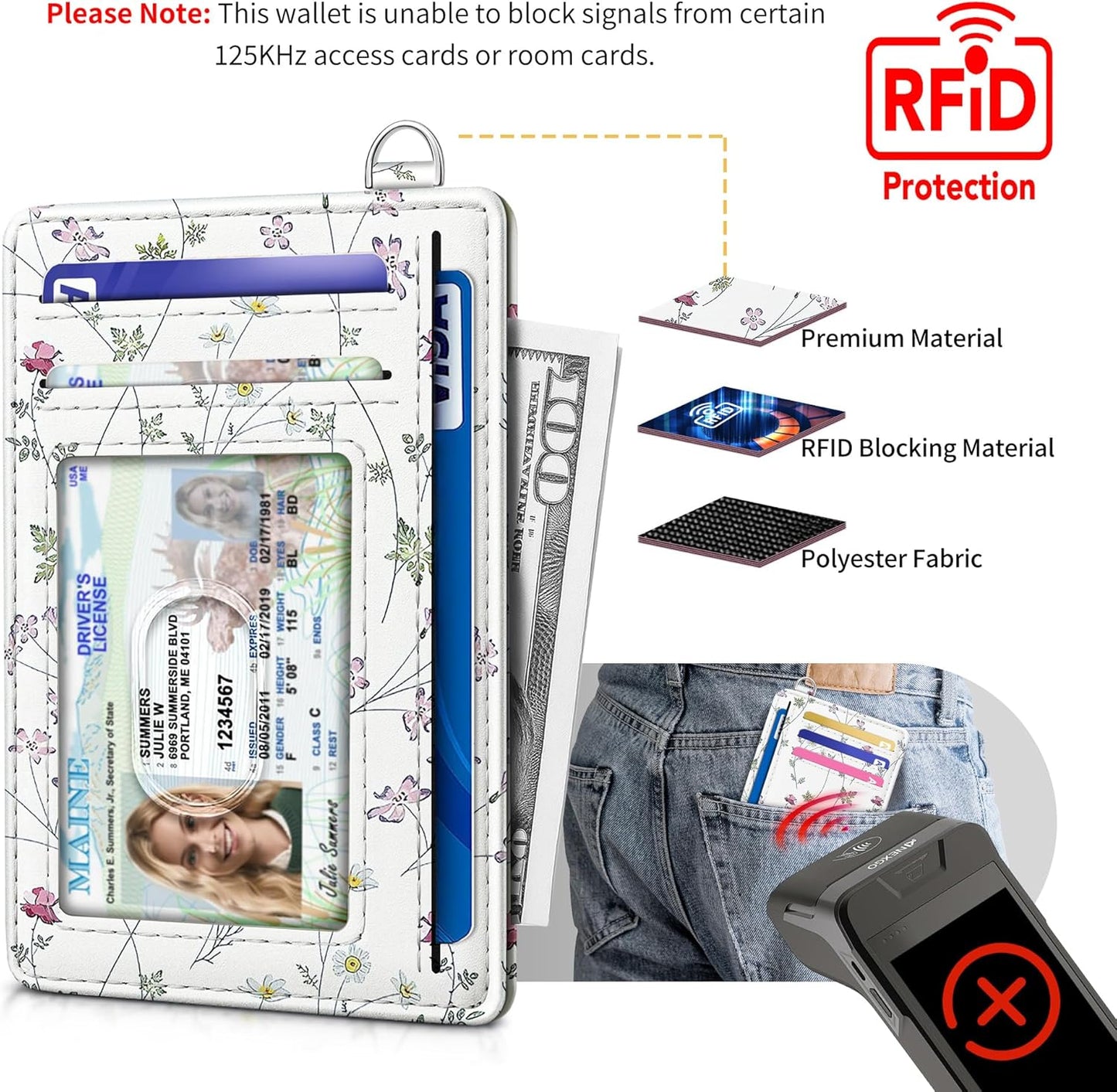 Mayski Slim Wallet, Credit Card Holder for Women, Minimalist Front Pocket RFID Blocking Card Cases, Small Wallet Women Men(Flower)