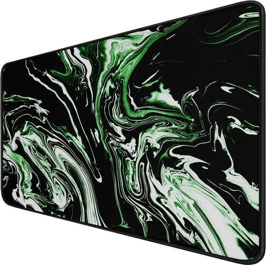 Large Extended Mouse Pad with Stitched Edges, Durable Non-Slip Natural Rubber Base, Waterproof Computer Keyboard Pad Mat for Esports Pros/Gamer/Desktop/Office/Home - Marble Green
