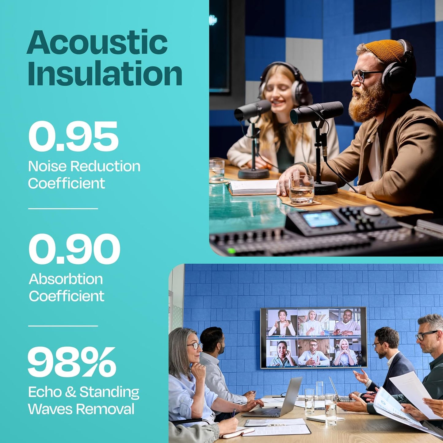 Acoustic Panels 12-Pack Soundproof Wall Panels 12"x12"x0.4" Decorative Sound Dampening for your Home, Office, Studio, Bedroom & More with Unique GridFrame Carving [Grand Blue]