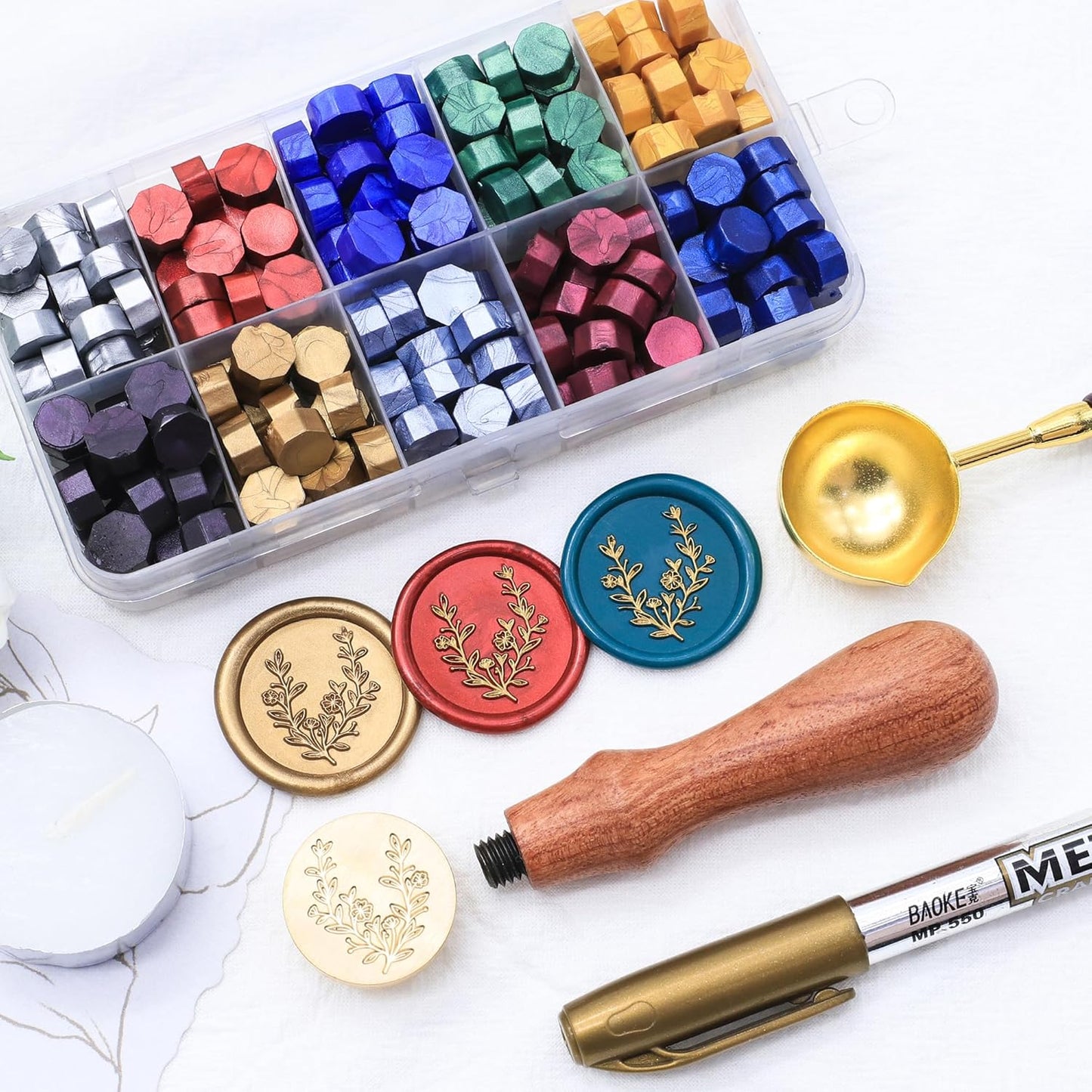 SWANGSA Flower Wax Seal Stamp Kit with 200pcs Sealing Wax Beads, Great for Embellishment of Invitations, Wine Packages, Gift Ideas