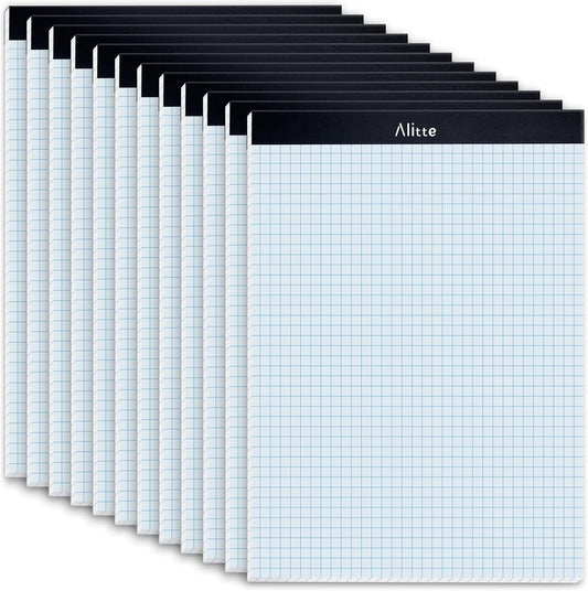 Graph Paper Pad, Pack of 12, White Letter Size - 4x4 Quad Grid Paper, Easy-Tear Perforations, 8.5 x 11 Cardboard Backing - Graph Notepads for School, Office -50 Sheets per Pad