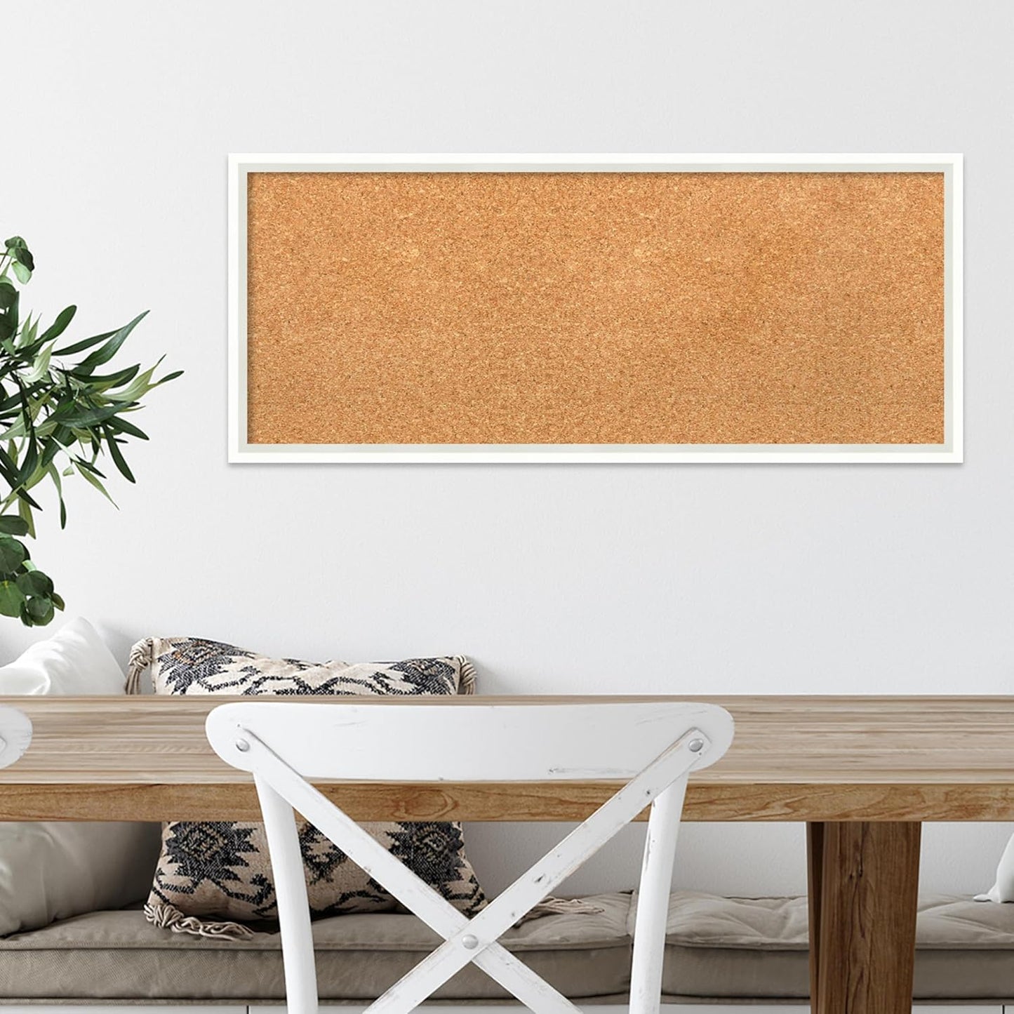 Amanti Art Natural Cork Board for Wall, 13x31 Vision Board with White Frame, Medium Corkboard Office Decor for Home Organization, Modern Corkboard Pinboard to Display Items for Home Organization in