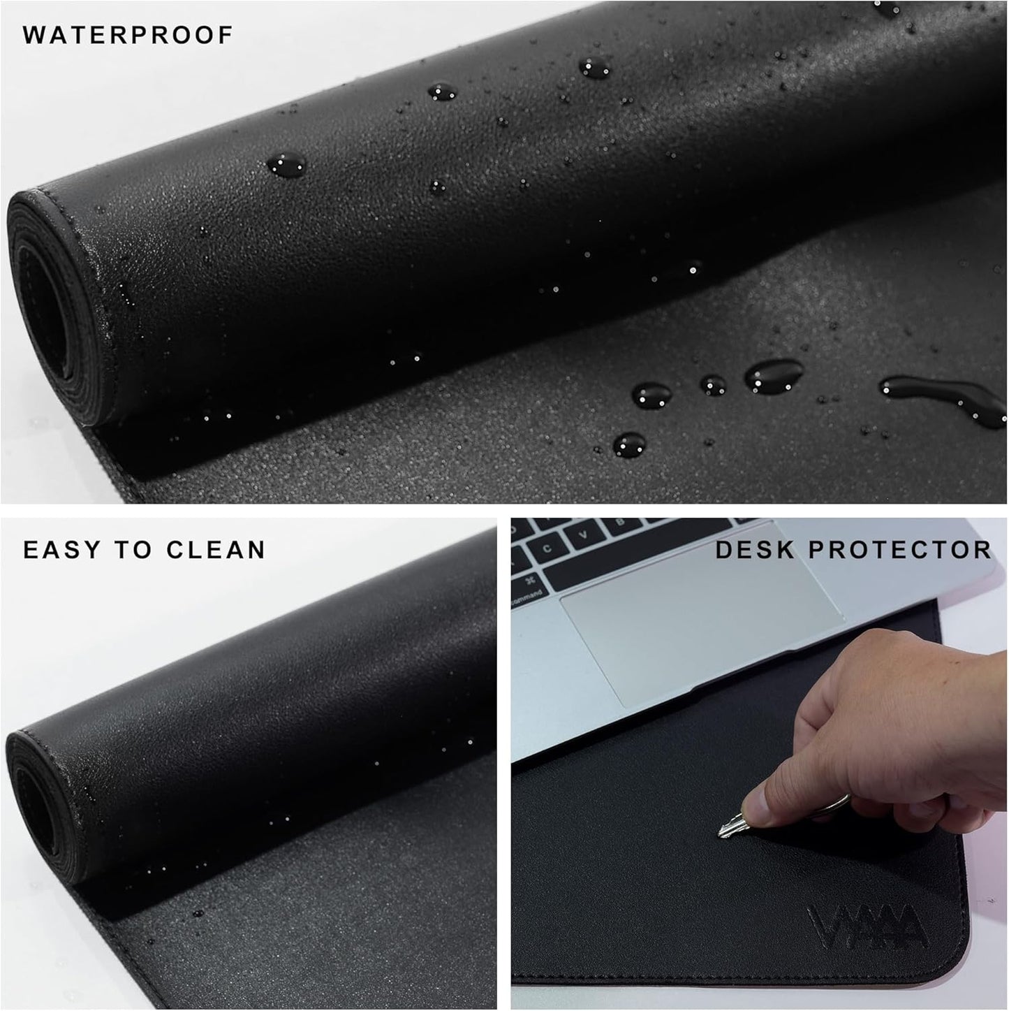 Vyaaa Leather Desk Mat, 63" x 23.6" Leather Desk Pad Protector, Waterproof Extra Large Desk Mat, Large Mouse Pad, Desk Mats on top of Desks for Home or Office (Black)