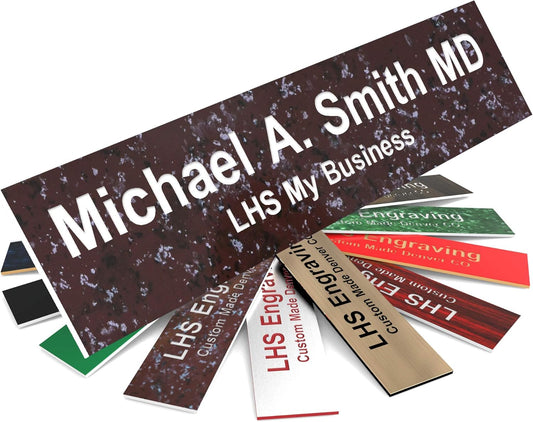 Engraved Name Plates for Door Sign Personalized Cranberry Marble Pattern Plastic Plaque with White Letters - Made in USA 2x4 S5