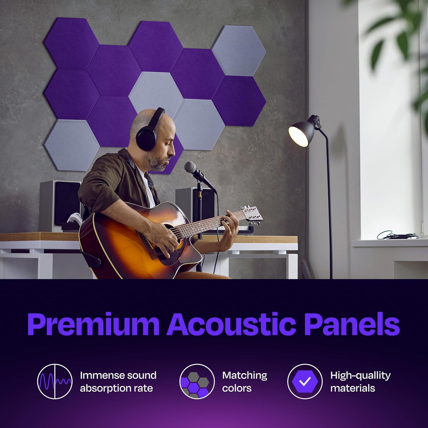 Acoustic Panels 12-Pack Soundproof Wall Panels 12"X10.4"X0.4" Sound Panels High Density Sound Dampening Panels - [Midnight Purple Hexagon]