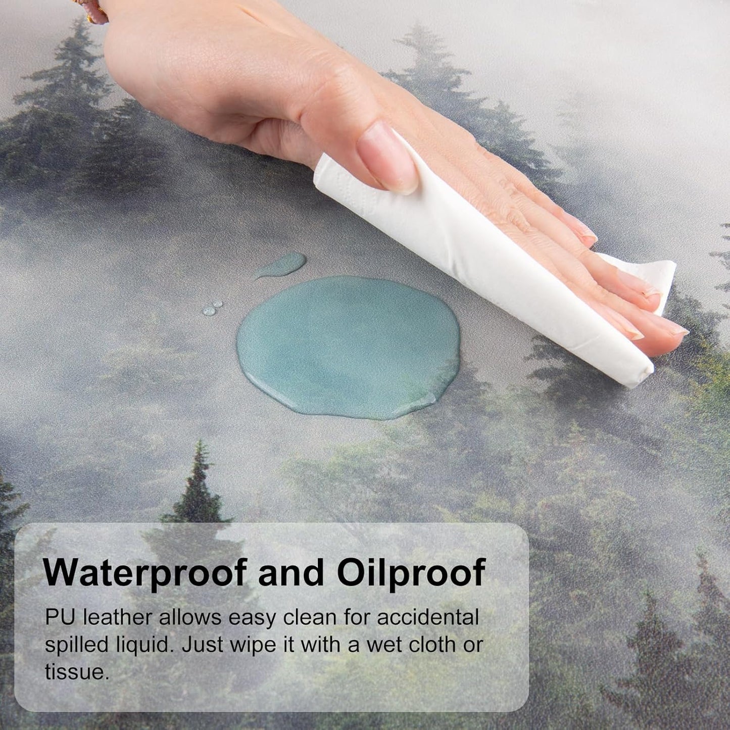 QIYI Large Mouse Pad, Extended Desk Mat for Desktop, PU Leather Waterproof Gaming Mousepad, Computer Desk Accessories Protector Writing Pads for School Office Home 31.5" x 15.7" - Misty Forest