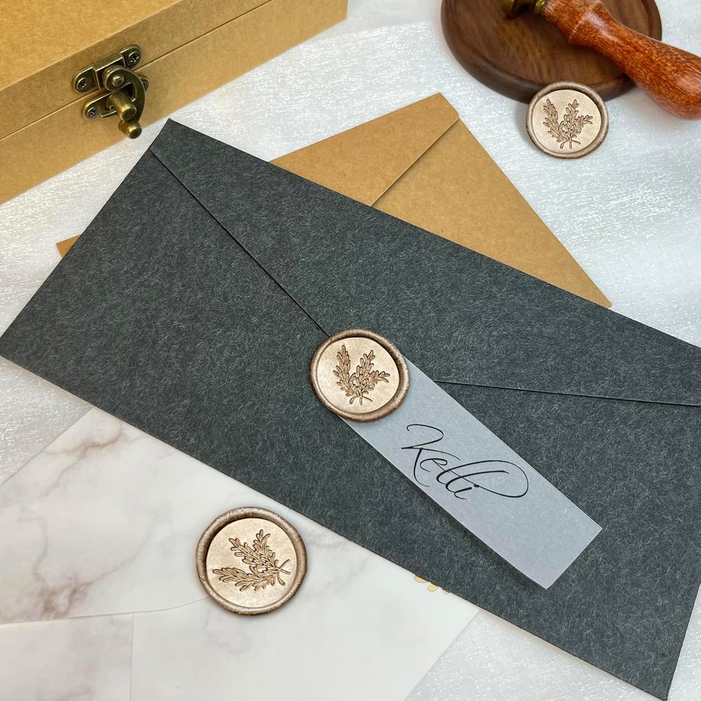 25Pcs Wax Seal Stickers Handmade Envelope Seals Self Adhesive Wax Stickers for Wedding Party Invitations, Envelope, Gift Wrap, Christmas(Rosemary Style, Champagne Gold)