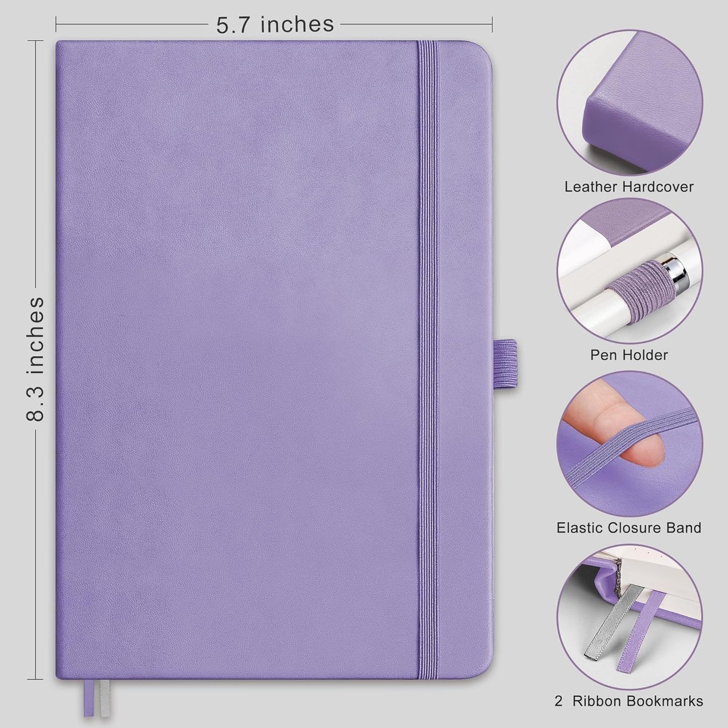 RETTACY Graph Grid Paper Notebook, 192 Pages, A5 Medium Size (5.7'' x 8.3''), 5 Squares per Inch, Leather Hardcover, 100 GSM Thick Paper, for School, Students, Math, Engineering (Purple)