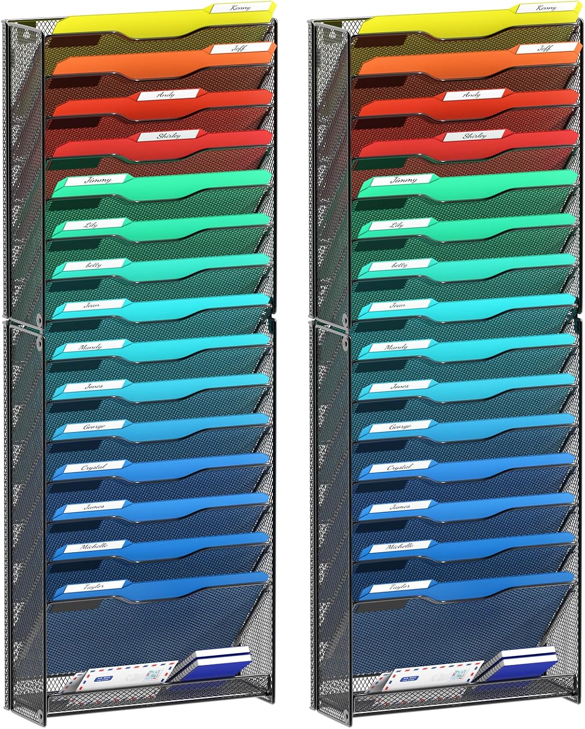 samstar 2 Pack 16 Tier Wall File Organizer Hanging Wall File Holder Wall Mount Paper Folder Organizer, Magazine Rack, Pack of 2