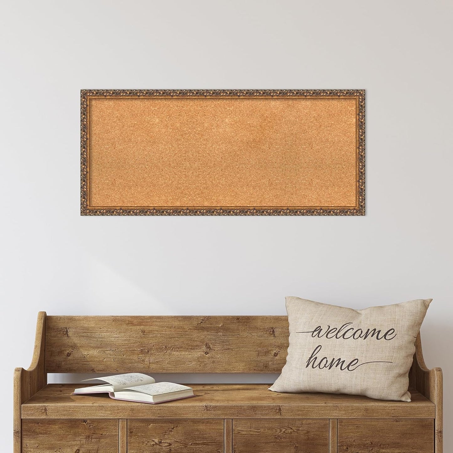 Amanti Art Natural Cork Board for Wall, 16x36 Vision Board with Bronze Frame, Medium Corkboard Office Decor for Home Organization, Traditional Corkboard Pinboard to Display Items for Home