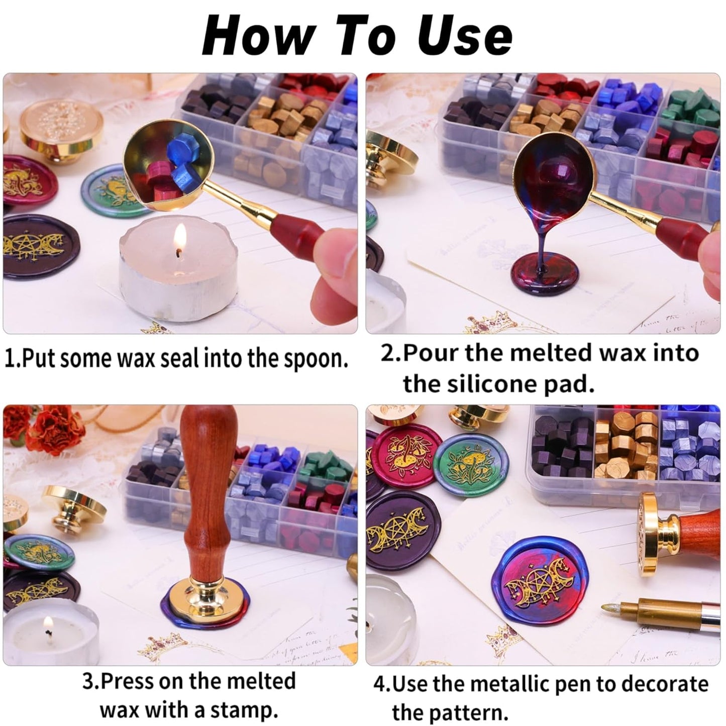 SWANGSA Floral Wax Seal Stamp Kit with 200pcs Sealing Wax Beads, Great for Embellishment of Invitations, Wine Packages, Gift Ideas