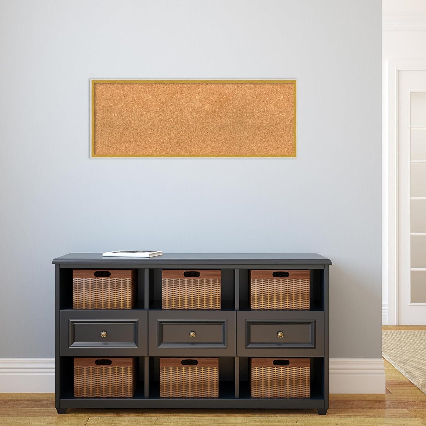 Amanti Art Natural Cork Board for Wall, 15x39 Vision Board with White Frame, Medium Corkboard Office Decor for Home Organization, Modern Corkboard Pinboard to Display Items for Home Organization in