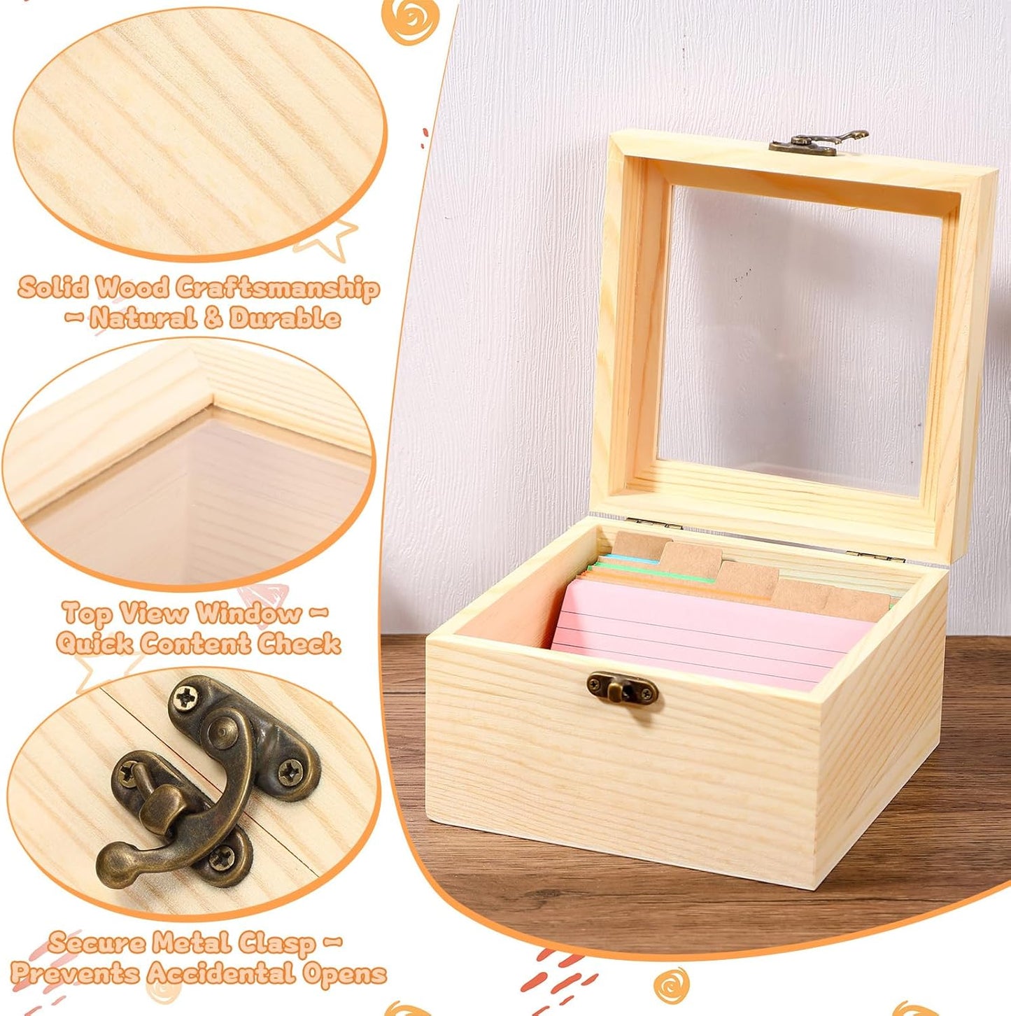 Kathfly 3 x 5 Inch Index Card Holder Set, 230 Pcs Heavy Note Index Cards Large Capacity Wooden Recipe Box Organizer Case with Dividers Flash Card Holder for Office, Home and School