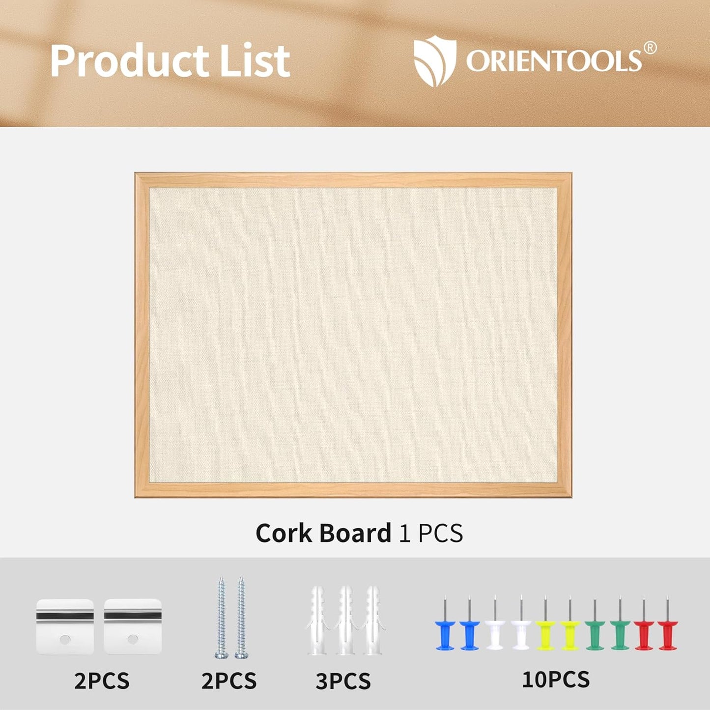 SHANTRA 24 x 18 Inch Bulletin Board with Beige Fabric, Wood Framed Canvas Cork Board, Corkboard for Walls with 10 Pins, Decorative Vision Board, Wall Mounted Notice Board for Home, Office, School