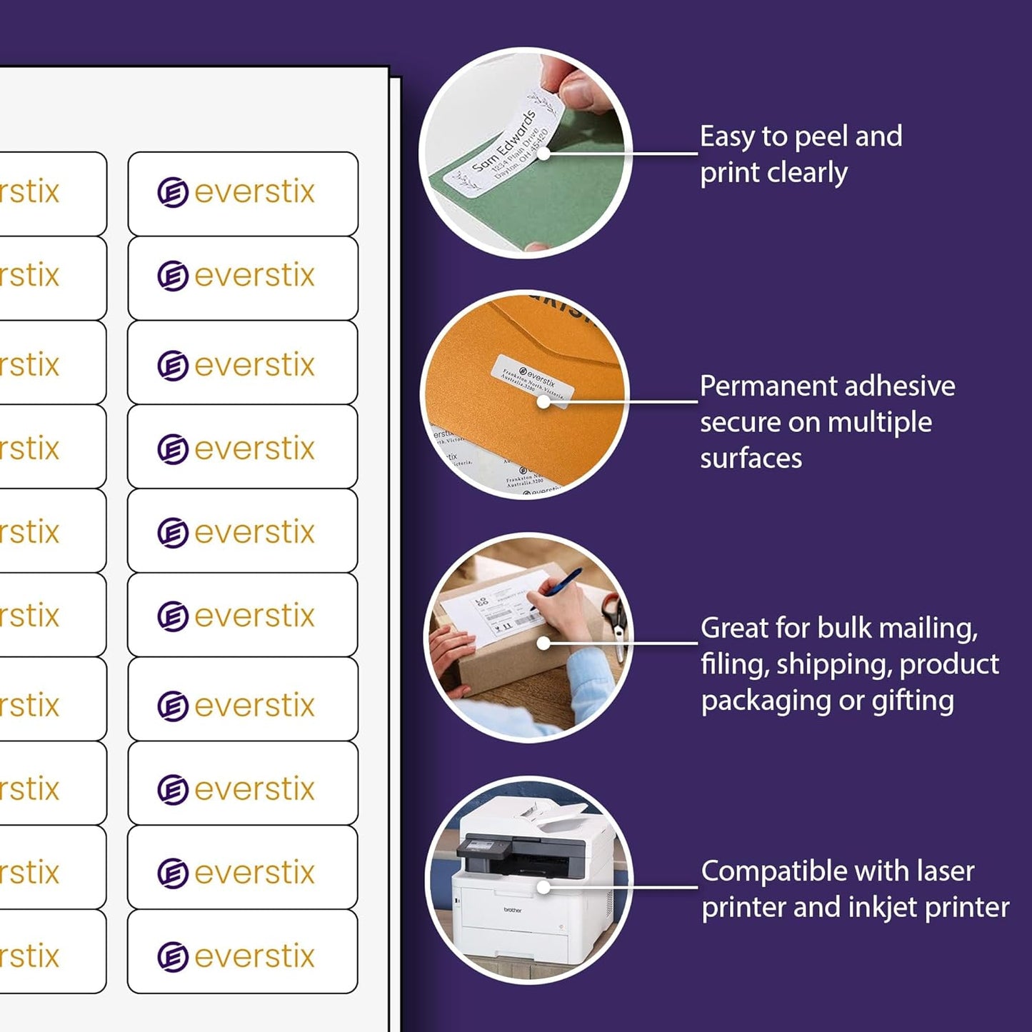 1" x 2-5/8", 100 Sheets, 3000 Mailing Address Labels, White Sticker Labels for Laser & Inkjet Printers, Permanent Adhesive