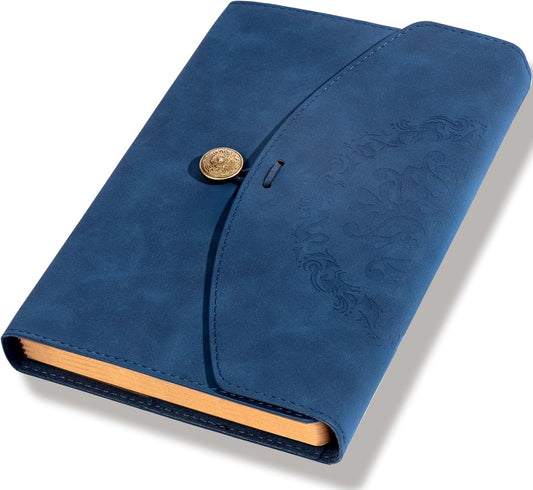 Vintage Leather Journal for Women Men, Junk Journal Notebook Soft Cover, Book of Shadows Journals for Travel Diary Scrapbook Sketchbook Journaling Writing, Blue