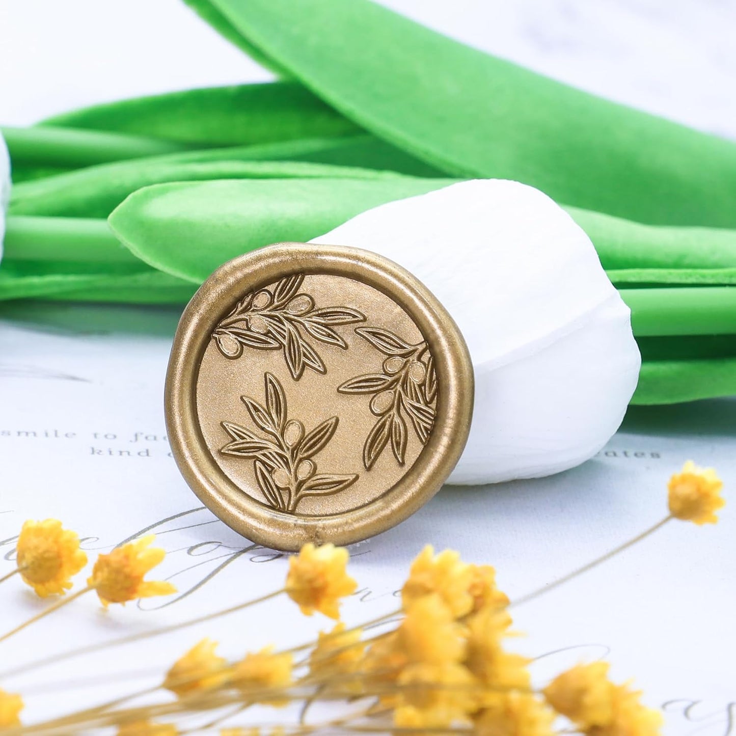 SWANGSA Olive Branches Wax Seal Stamp Kit with 200pcs Sealing Wax Beads, Great for Embellishment of Invitations, Wine Packages, Gift Ideas