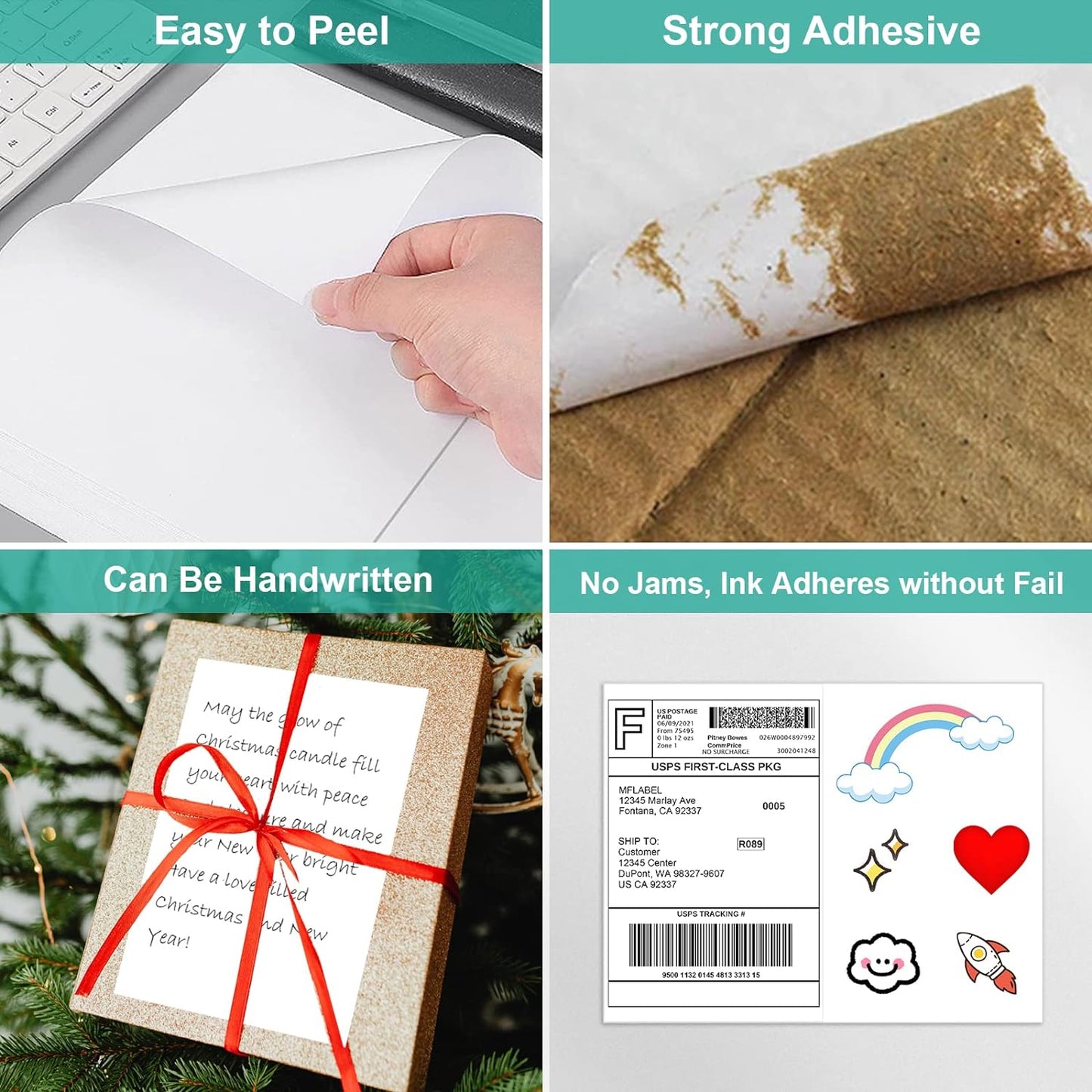 MFLABEL Half Sheet Shipping Labels - 200 Self Adhesive Sticker Sheets for Laser & Inkjet Printers, Waterproof & Smudge-Free, with 12 Free Fragile Labels for Packaging, Shipping and Crafting