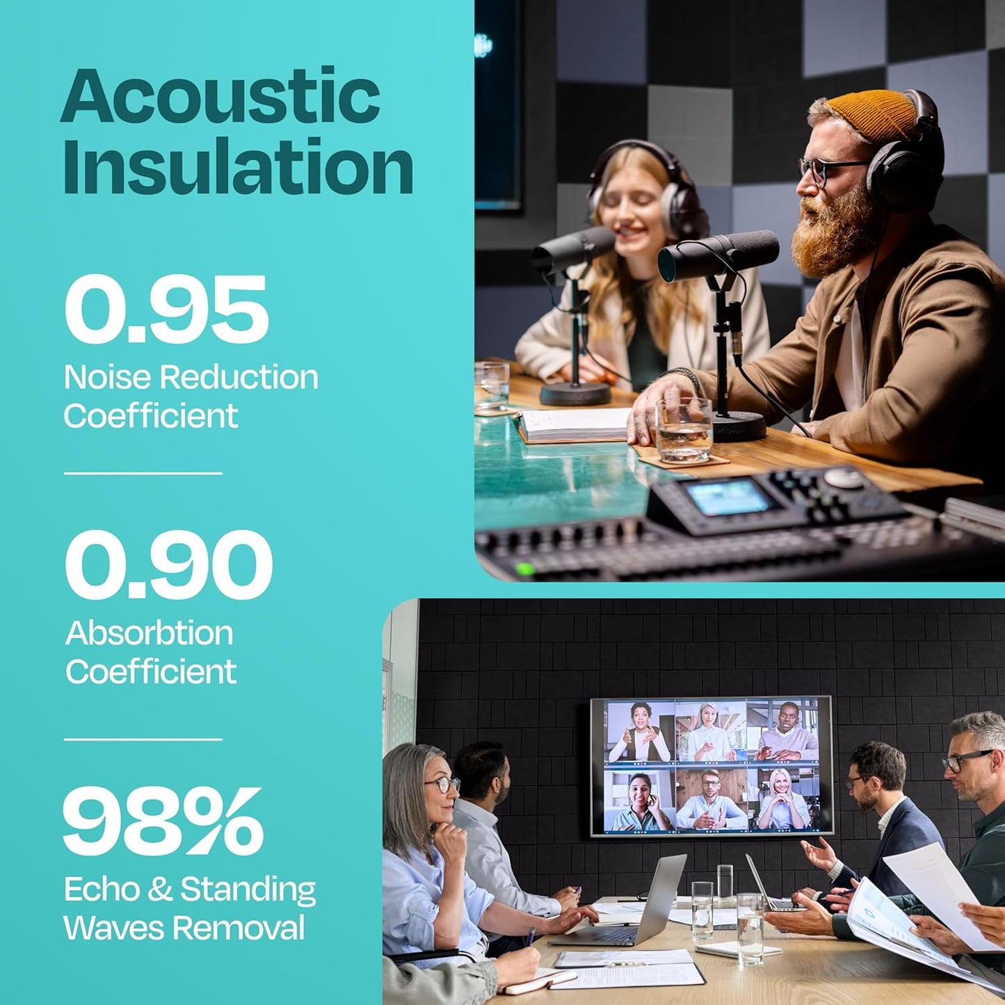 Acoustic Panels 12-Pack Soundproof Wall Panels 12"x12"x0.4" Decorative Sound Dampening for your Home, Office, Studio, Bedroom & More with Unique GridFrame Carving [Deep Black]