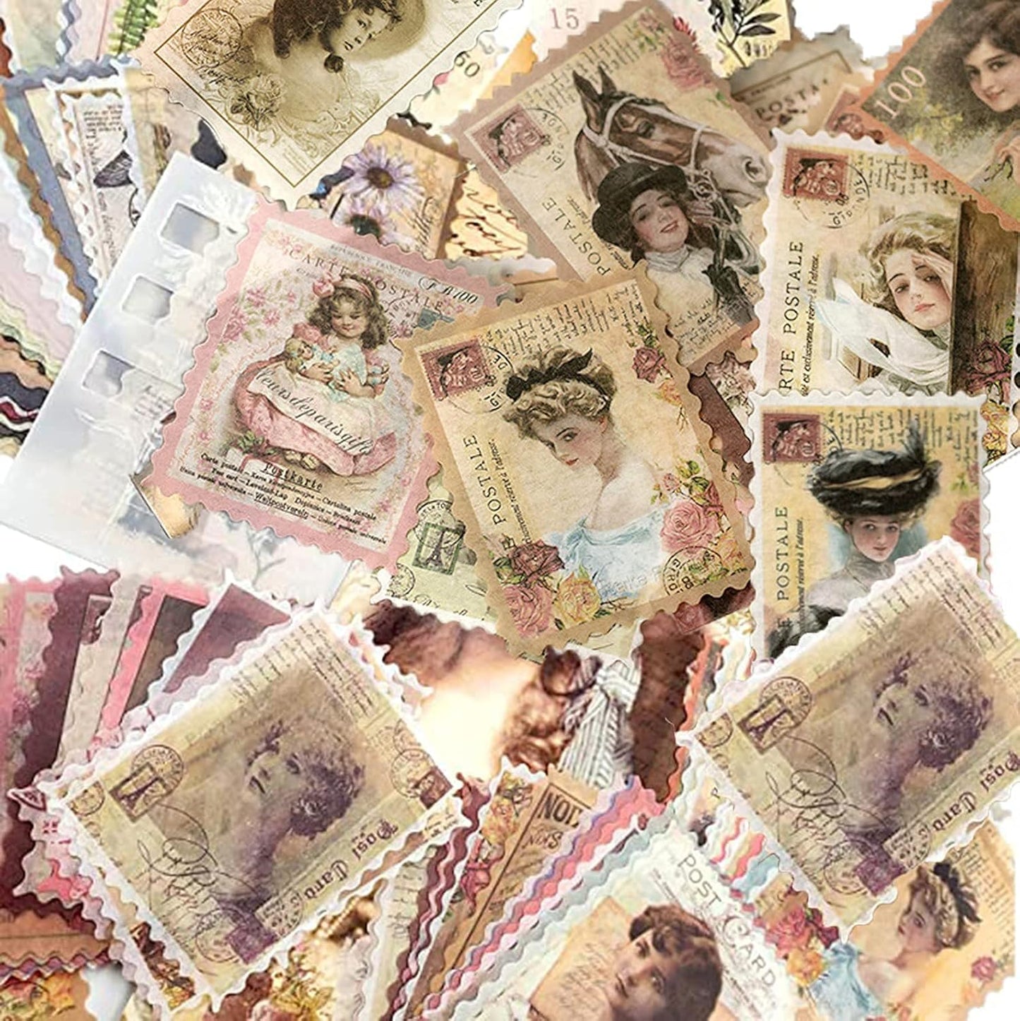 Vintage Flower Stickers, Postage Stamp Look Stickers, Aesthetic Botanical Deco Paper Sticker for Scrapbooking, Journaling Supplies, Planners, Kid DIY Art Crafts (Classical Beauty 60PCS)