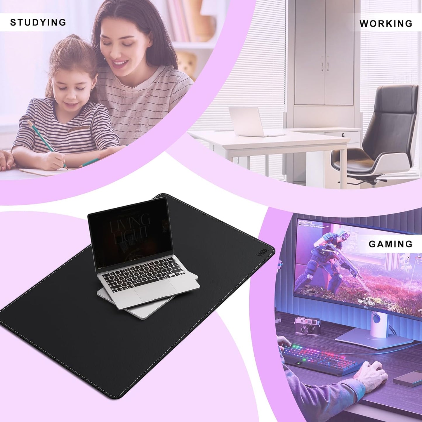 VYAAA Cork & Leather Desk Mat, 35.4"×19.6" Large Mouse Pad, Desktop Protector for Desk, Multifunctional Keyboard Mouse Pad for Home or Office (Black)