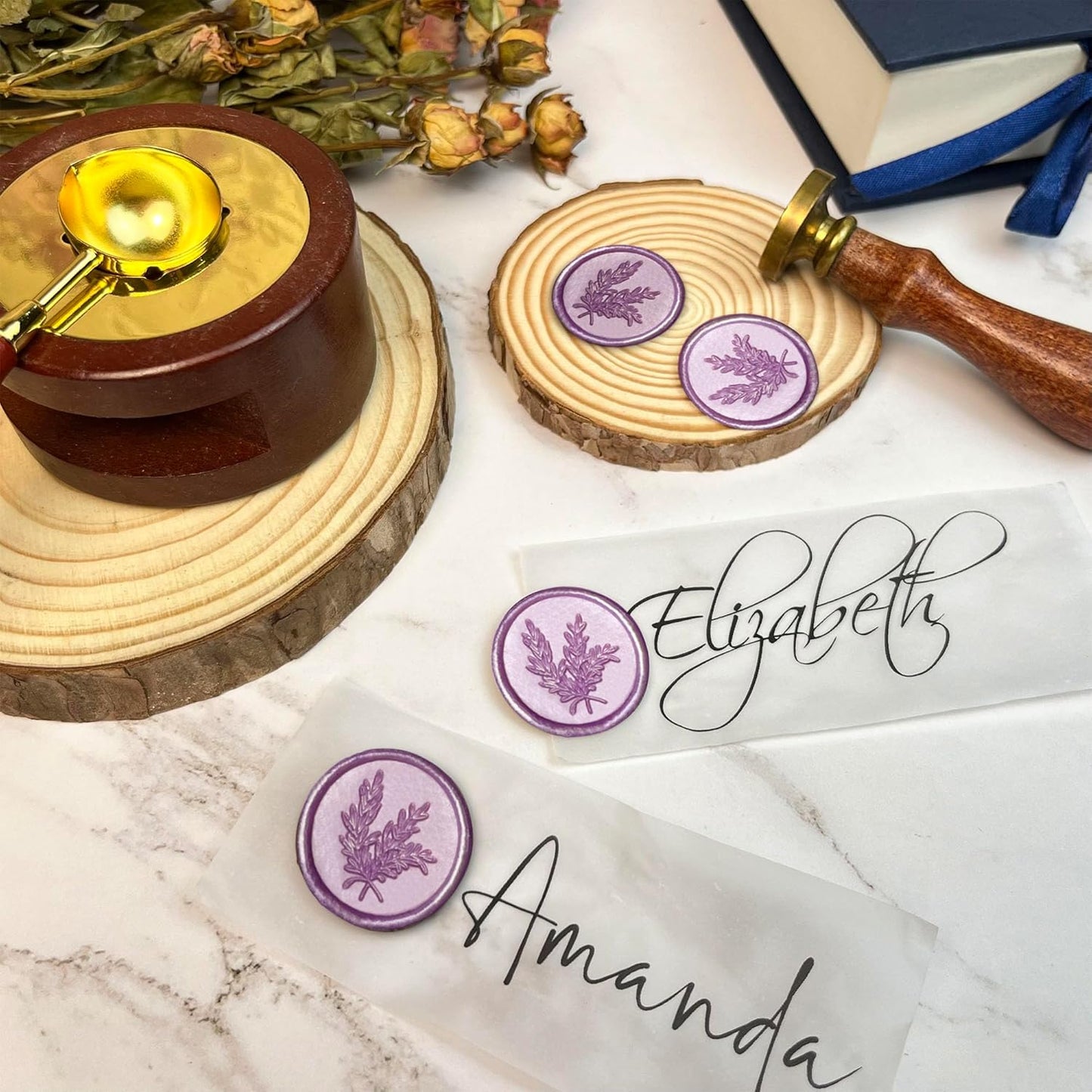 25Pcs Wax Seal Stickers Handmade Envelope Seals Self Adhesive Wax Stickers for Wedding Party Invitations, Envelope, Gift Wrap, Christmas(Rosemary Style, Lilac Purple)