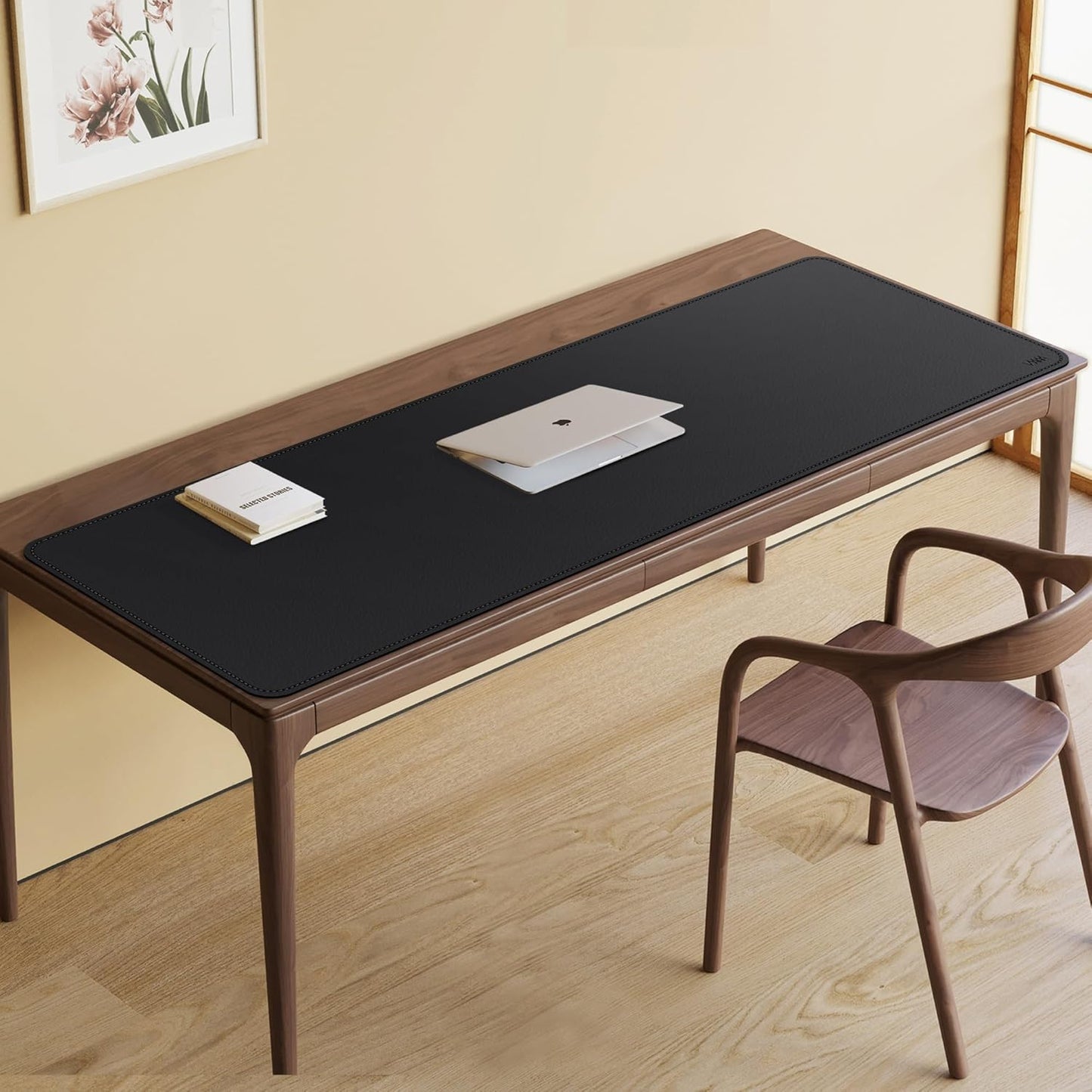 VYAAA Cork & Leather Desk Mat, 59"×19.6" Large Mouse Pad, Desktop Protector for Desk, Multifunctional Keyboard Mouse Pad for Home or Office (Black)