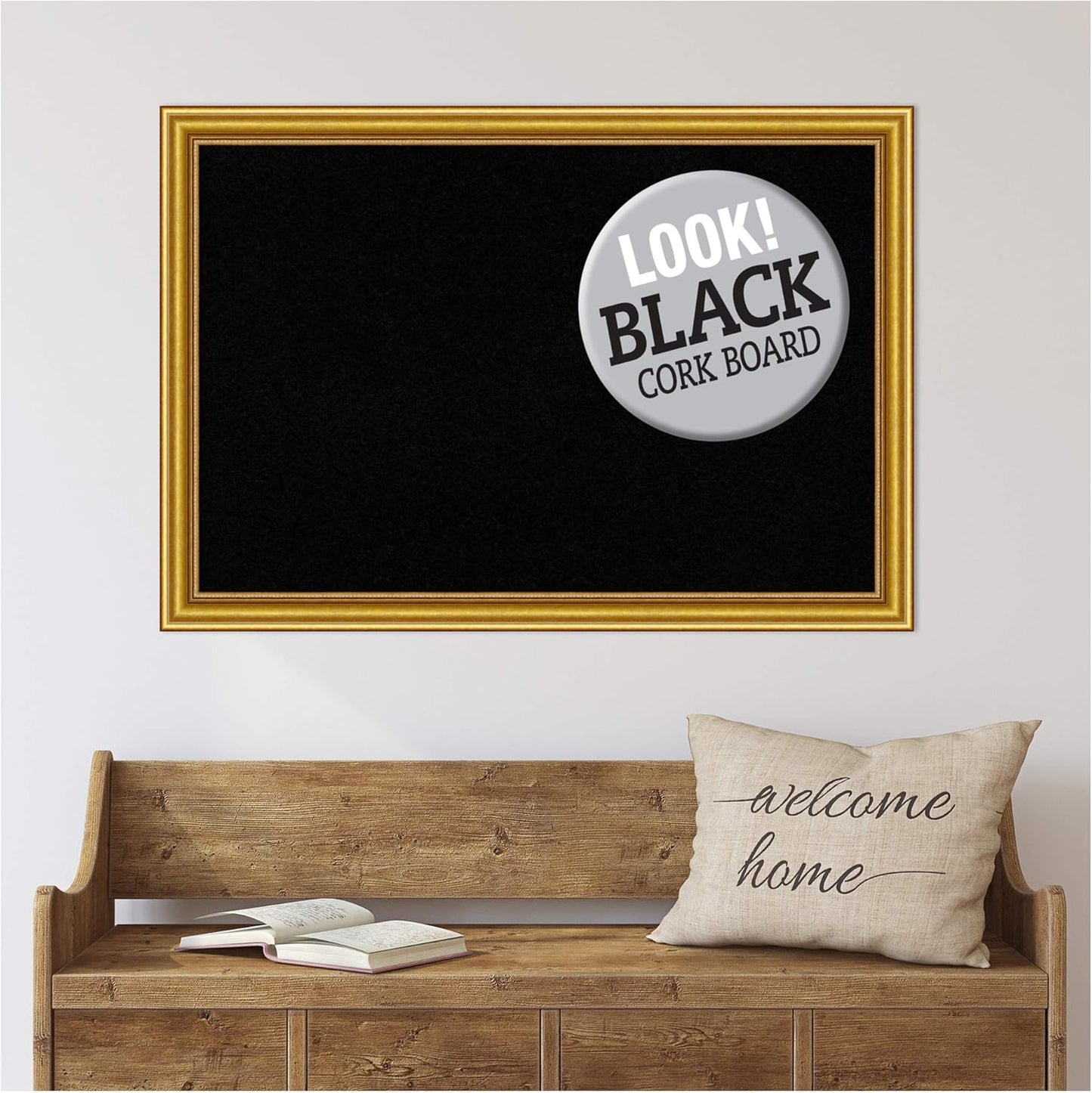 Amanti Art Black Cork Board for Wall, 28x40 Vision Board with Gold Wood Frame, Large Corkboard Office Decor for Home Organization, Traditional Corkboard Pinboard to display items for home organization