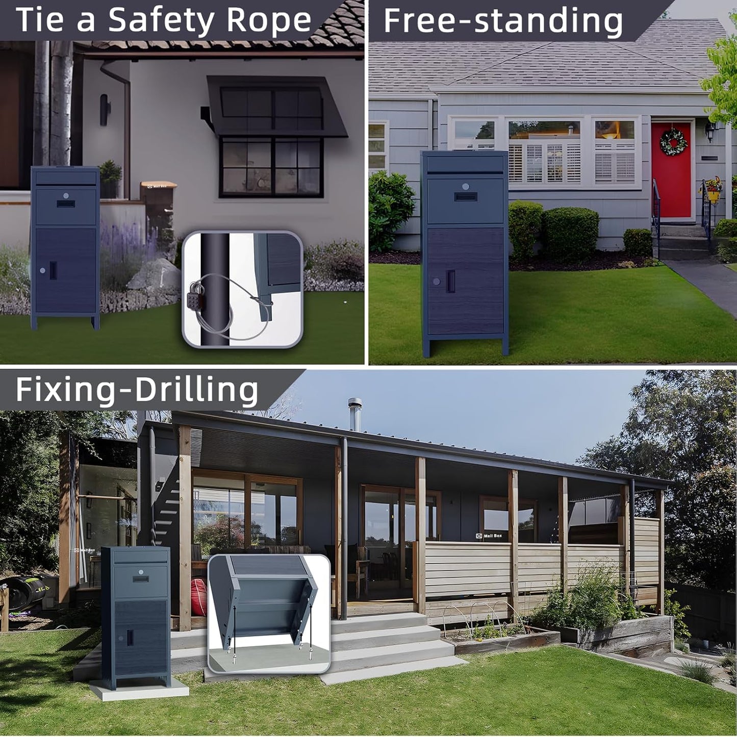 Package Delivery Boxes for Outside, Large Parcel Drop Boxes with Lock, Customize Address Stickers Package Drop Boxes for Outside is Waterproof,Package Delivery Box for Porch(Grey,15.7*15.7*37.8 in)