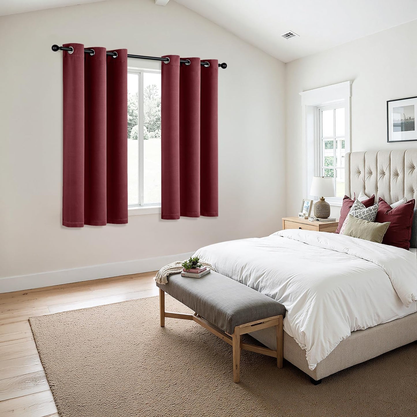 MIULEE Burgundy Red Blackout Curtains - Thermal Insulated Bedroom Curtains Room Darkening Drapes for Living Room Kitchen Grommet Top Light Blocking Window Treatment, 40 x 45 Inches Long, 2 Panels