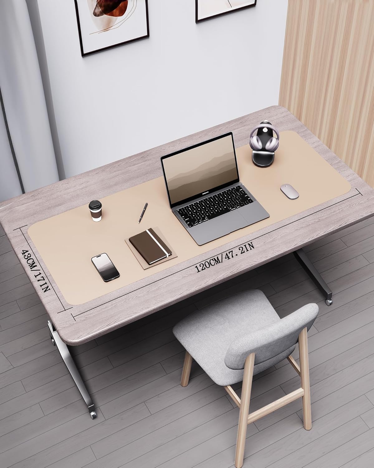 YSAGi Double-Sided Desk Pad, Leather Desk Mat, Eco Cork Desk Pad Protector, Large Mouse Pad for Desk, Waterproof Desk Blotter Pad, Desk Writing Pad for Office Work/Home (Beige/Cork,47.2" x 17")