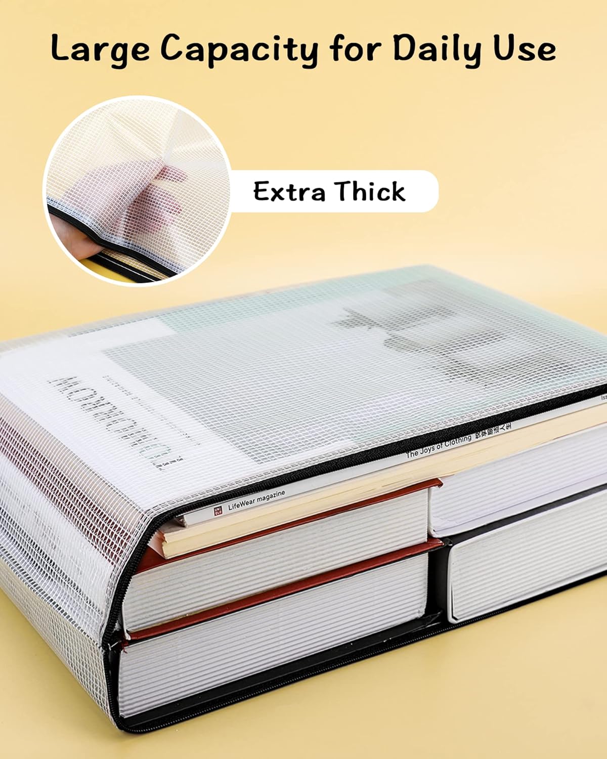 Umriox 5PCS A3 Zipper Bags, Extra Thick Mesh Zipper Pouch, Large Storage Bags, Zipper Pouches for Office Supplies, Puzzles Organizing Storage