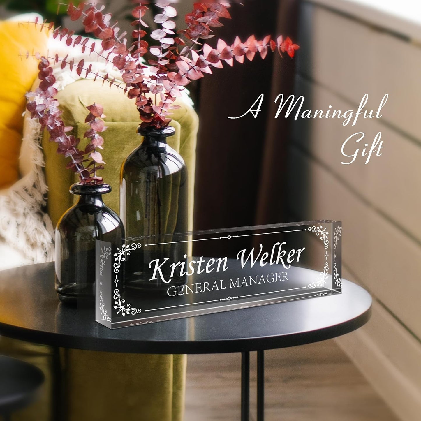 Gowellly Desk Name Plate Personalized - Custom Acrylic Name Plate for Desk - Enterprise Custom Logo/Text nameplates - Employee Appreciation Gifts (engrave-1)