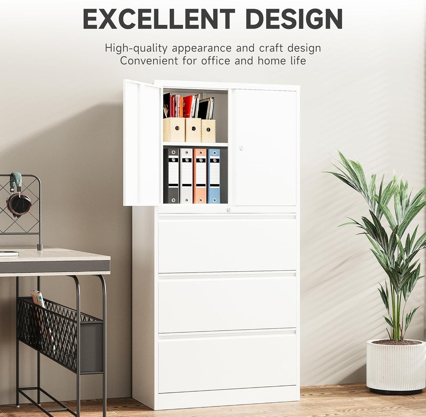 SISESOL 3 Drawer Lateral File Cabinet with Lock,White Filing Storage Cabinet with Doors and Shelves,Locking Metal Storage Cabinets with Drawers for Home,Office,Garage,School,Fit A4/Letter/Legal File